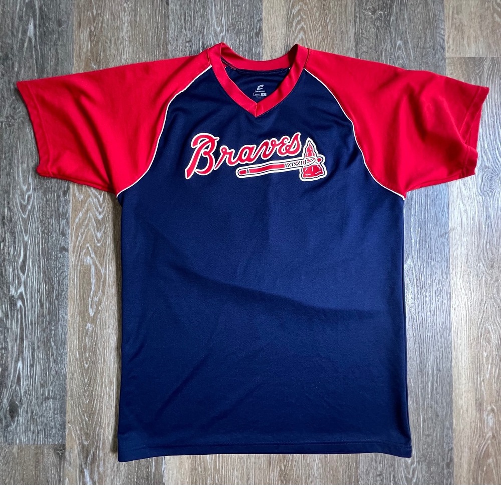 Champro Atlanta Braves Baseball‎ Jersey Mens Large Blue Red Raglan Number 22